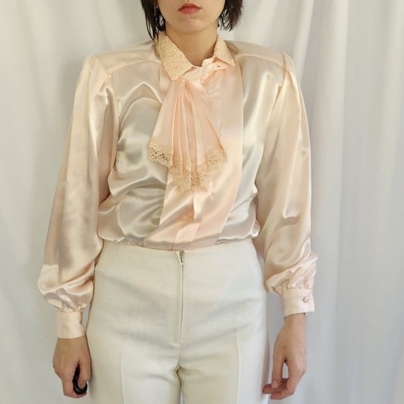 Vintage Tops - 80s Deadstock‎ Pink Satin Blouse